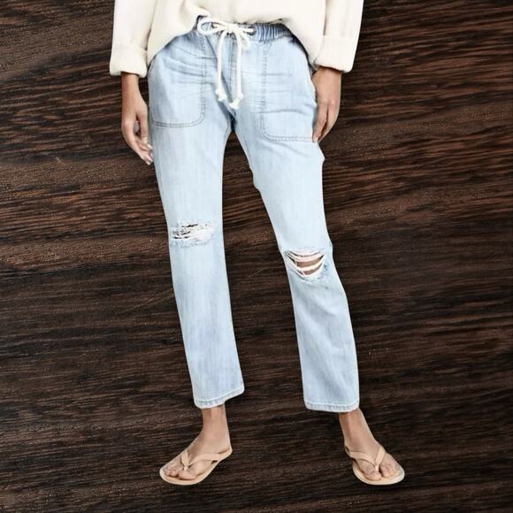 One Teaspoon Jeans Sz XXS Womens Shabbies Faded Light Wash Drawstring Crop Pant - Picture 1 of 8